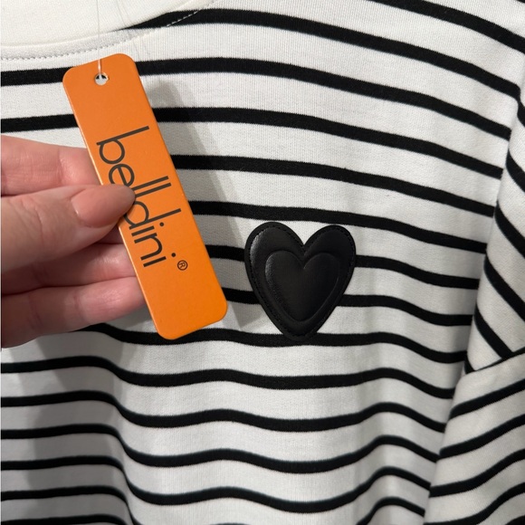 Belldini Black and White Striped Top with Heart Accent - Picture 2 of 3